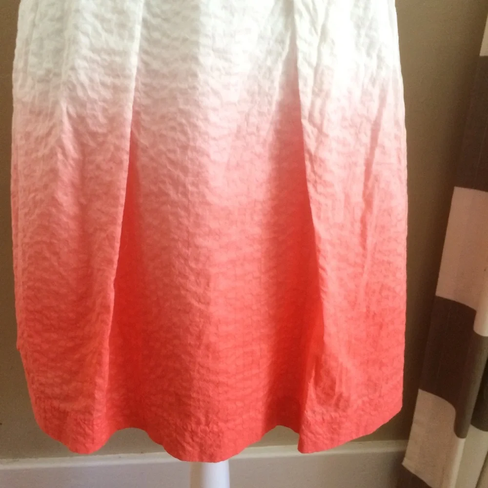 J Crew Dress Red Orange White Embossed Cotton Dip Dye Strapless 15200 Size 2